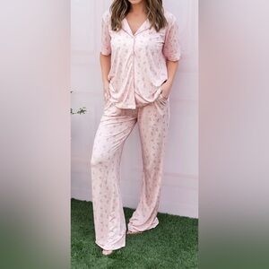 In my Jammers Soft Pink Floral Button-Front Pajama Set